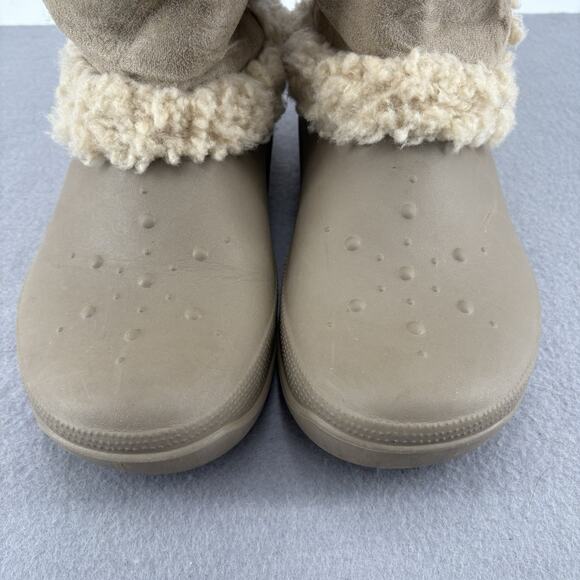 Crocs Womens Nadia Faux Fur Sherpa Lined Winder Boots Clogs Size 10 Tan Cream - Picture 3 of 13